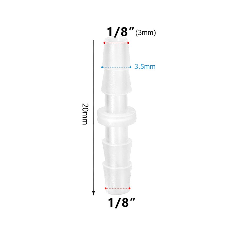 Quickun Plastic Hose Barb Fitting, 1/8" x 1/8" Barbed Splicer