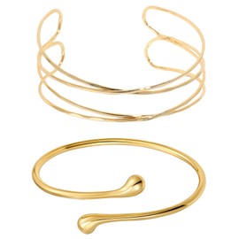 CANRNYACBZ Pack of 2 Upper Bangle Gold Bracelet Women's Minimalist Bangle Upper Arm Adjustable Layered Bangle Bracelet Coil Bracelet Set Delicate Gift for Girls Women, Copper, No Gemstone