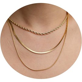 Juego de gargantilla de espiga rellena de oro de 14 quilates, cadena de serpiente de doble capa, cadena de espiga, collar de capas, collar de cadena cubana para mujer