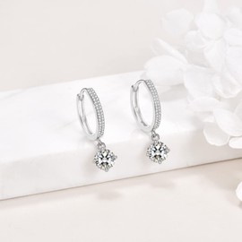 WTYIM Moissanite Hoop Earring for Women 18K White Gold Plated Sterling Silver 2ct 6.5mm D Color Cut Moissanite Earrings, Sterling Silver, Moissanite