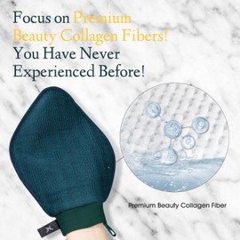 Butterfly Effect Exfoliating Glove -1 Pc Korean Exfoliating Mitt for Shower, Dead Skin Removal for Sensitive Skin, Made of Collagen Peptide and Viscose Blend (Deep Forest)