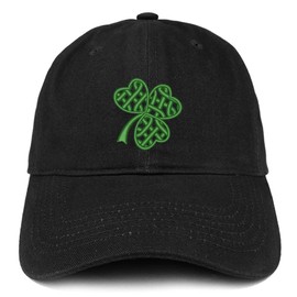 Trendy Apparel Shop Celtic Clover Embroidered 100% Cotton Adjustable Cap Dad Hat - Black