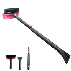 Tinsaen 42" Extendable Snow Brush & Ice Scraper for Car Windshield, Heavy Duty 180° Pivoting Black Cleaning Broom for Auto SUV Truck, Detachable Snow Removal Tool with Telescoping Aluminum Rod
