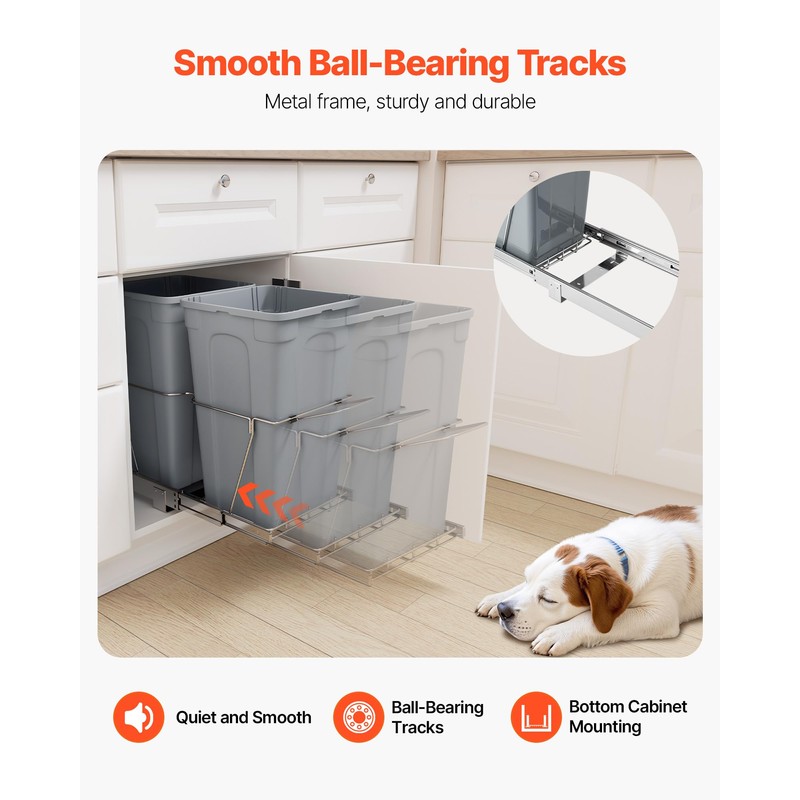 VEVOR Pullout Trash Can for Kitchen Cabinets, 27QTx2 Double Under