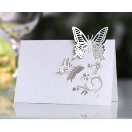 iKesoce Pack of 50 Place Cards with Butterflies, Place Cards for Wedding, Table, Communion, Christening, Birthday