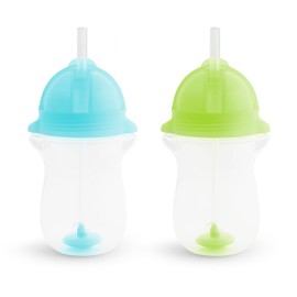 Munchkin Any Angle Weighted Toddler Straw Cups with Click Lock Lid, 10 Ounce, 2 Pack, Blue/Green