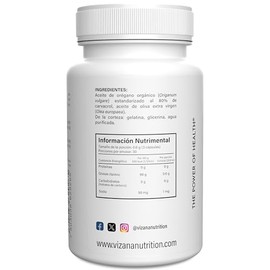 VIZANA NUTRITION | Aceite de Orégano en Capsulas Soft Gel, 80% Carvacrol min. (90 Caps-0.2 g.)