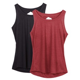icyzone Yoga Tops Activewear Workout Clothes Open Back Fitness Racerback Tank Tops for Women(L,Black/Wine)