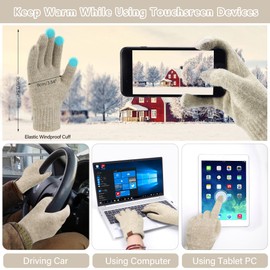 ZASFOU Women's Winter Beanie Hat Scarf Touchscreen Gloves Set Warm Winter Hat Loop Scarf Tube Scarf Winter Gloves Christmas Gift for Women, Light Khaki