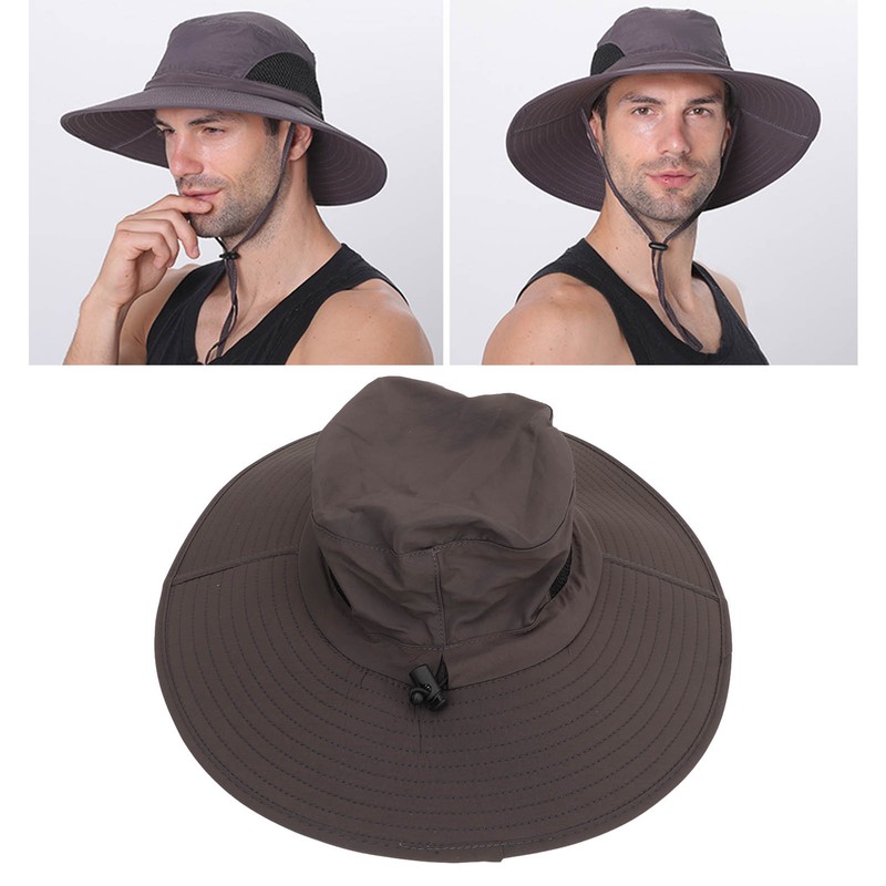 Sun Hat Nylon Dark Gray UV Protection Breathable Adjustable Wide