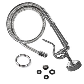 Commercial Sink Sprayer Valve with 45" Pre Rinse Hose, Pre Rinse Sprayer with Flexible Stainless Steel Hose Assembly for Commercial Kitchen Faucets, Gray