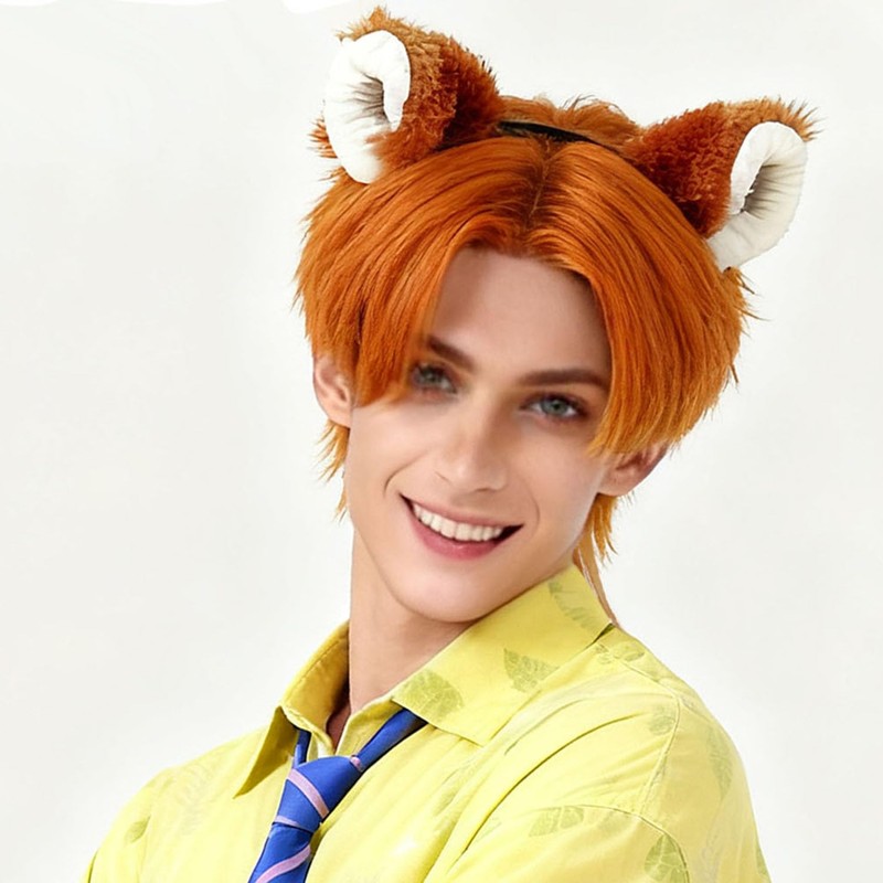 16 inch Short Orange Wig Men and Women Fluffy Layered
