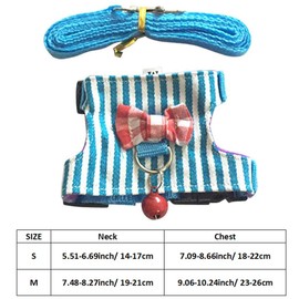 Litewoo Hamster Outdoor Walking Vest Harness and Leash Set Cute Bow-knot and Clear Bell Decor Chest Strap Harness for Rabbit Guinea Pig Chinchilla Ferret Squirrel Marten Kitten (MEDIUM,Blue Stripe)