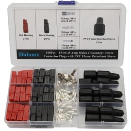 Didamx 108Pcs 15/30/45 Amp Power Connectors Assortment Kit Quick Disconnect Battery Connector Plugs with PVC Cover Flame Retardant Sleeve