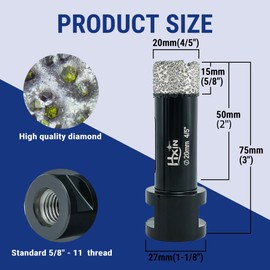 HXIN Brazed Diamond core Drill bit with 5/8"-11 Diamond Hole Saw for Dry or Wet Drill on Hard Porcelain Ceramic Tile Granite Marble Masonry Used on Universal Angle Grinder 20mm (4/5")