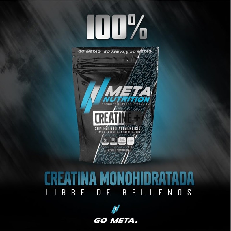 Meta Nutrition Creatina Monohidratada Micronizada Pura. 500gr, 100 Porciones. 100%