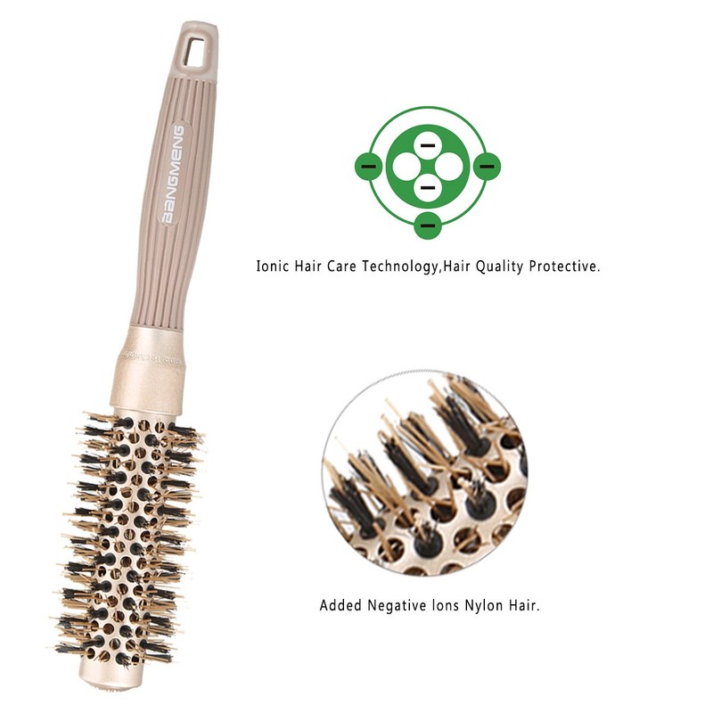 BANGMENG Round Brush with Boar Bristles, 1 inch Barrel, Nano