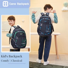 3Pcs Camo-Print Primary School Backpack and Lunch-Bag Set for Boys Camouflage Elementary Bookbag Rucksack Waterproof