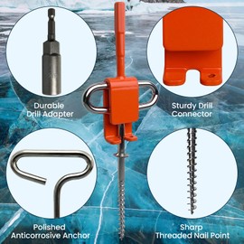 Pristis Ice Anchor Tool Kit, Ice Fishing Tent Stakes Nails with Drill Adapter, Stainless Steel Augers Accessories Set, Threaded Gear Equipment with Protective Bag for Setting Up Camping Shelter Shanty