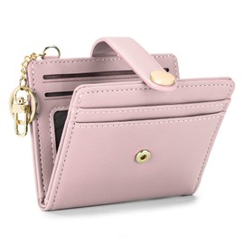 POIUGOYA Slim Wallet for Women, Leather Bifold RFID Blocking Credit Card Holder with Keychain, Zipper Coin Pocket ID Window