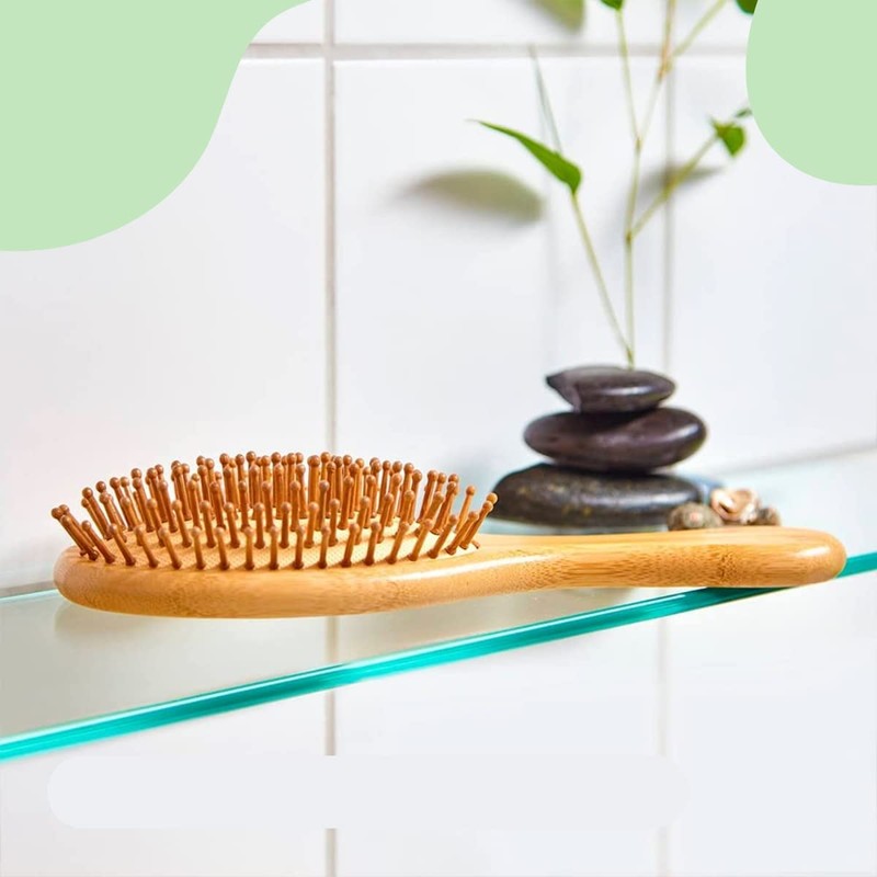 Duo Cepillo Bambu Elcologico Cabello Mango Ergonomico Excelente Calidad Peine