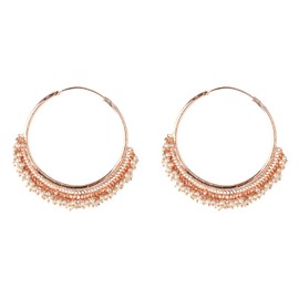 Boutique De Luxe, Ayla Indian Jewelry Rose Gold Hoop Earrings With Dangling Faux Pearls, Indian Earrings For Women, Bollywood Jewelry For Women, Party Fashion Wear for Weddings and Parties