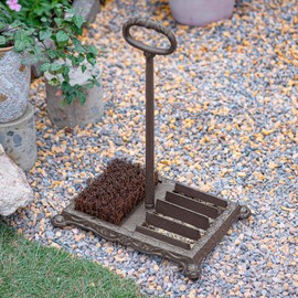 Sungmor Heavy Duty Cast Iron Shoe Scraper Brush, Vintage Rustic Brown Boot Scraper Brush with Handle, Farmhouse Garden Outdoor Boots Mud Cleaner, Shoe Brush Scrubber for Front Door Entrance