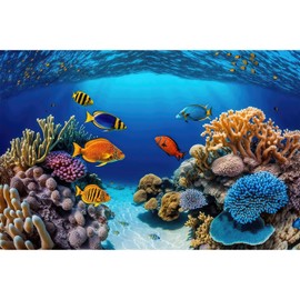 Underwater Tropical Coral Reef Aquarium Background Ocean Floor Fish Tank Backdrop Aquatic Plant Fish Landscape Terrarium Background Decorations Underwater World Theme Aquarium Poster Decor 36x18in