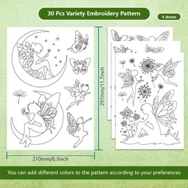 FREEBLOSS Pack of 23 Water Soluble Embroidery Patterns Hand Sewing Stabiliser Embroidery Stickers Fairies and Dandelion Motif Water Soluble Stabiliser for Repairing Clothes, 4 Sheets