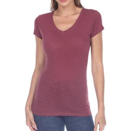 Pimatee Women's Cotton Slub Short Sleeve V-Neck Tee (X-Large, Mauve)