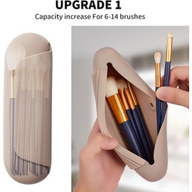 AGIKET - Soporte para brochas de maquillaje de silicona, para viaje y cosméticos, suave, portátil, con cierre magnético anticaída, estuche grande para brochas de maquillaje, color nogal, Nuez