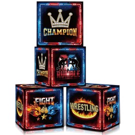 HAPPARTY Wrestling Theme Block Boxes 30x30CM Centerpieces 4PCS for Birthday Baby Shower Wrestle Man Celebrating Event Party Background Photo Booth Props Deccorations Supplies