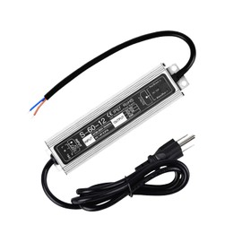 LED Driver 60W IP67 Waterproof Power Supply AC90-265V to DC12V 5A Low Voltage Transformer Adapter with 3-Prong Plug 3.3 Feet Cable, Efficient Converter for LED Strip Lighting, Outdoor and Indoor Use