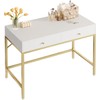 SUPERJARE 31.5" White and Gold Desk with 2 Drawers, Modern