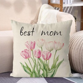 GAGEC Mothers Day Pillow Covers 18x18 Inch Tulip Floral Throw Pillowcase Home Sofa Bedroom Living Room Holiday Spring Farmhouse Decor Cushion Case Happy Mothers Day Decorations