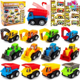 JOYIN 28 Valentines Day Construction Vehicle Greeting Cards for Kids Valentine's Day Classroom Exchange Prizes, Construction Truck Party Favor Gifts