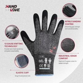 HandLove Cut Resistant Gloves, ANSI A9 Cut Proof Safety Work Gloves, Sandy Nitrile Anti-Slip, Wood Carving, Gardening, Glass Cutting, Car Repair, PFAS Free, Durable, Touchscreen, Yellow, 6Pairs, M