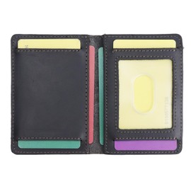 AGBIADD Full-Grain Leather Slim Bifold Wallet for Men Front Pocket RFID Blocking 10 Card Slots Independent Money Clip ID Window Minimalist Thin Durable (Dark grey)