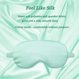 ZLYC Silk Satin Sleep Mask with Elastic Strap Travel Eye Sleeping Blindfold for Women Men (Dark Green, Light Green)