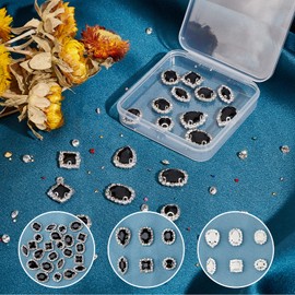 PH PandaHall 24pcs Sew On Rhinestone Buttons 6 Styles Rhinestone Buttons Embellishments Black Faceted Crystal Rhinestones for Wedding Bridal Boutique Clothing Garment Hair Accessory, 10~19mm