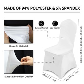 Palonu 48 Pcs Stretch Spandex Chair Cover White Polyester Chair Slipcovers Dining Living Room Universal Fitted Chair Slipcovers Protector for Wedding Party Holidays Banquet Celebration