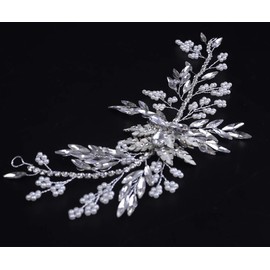 YERTTER Bride Handmade Hair Vine Silver Wedding Headband Leaf Crystal Rhinstone Hair Vines Bridal Headpieces Pearl Headband Hair Accessories