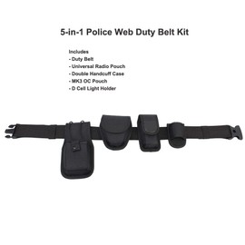 ROCOTACTICAL 5-in-1 Police Duty Web Belt Kit with Duty Belt, Universal Radio Pouch, Handcuff Case, MK3 Pouch &Light Holder, Security Modular Law Enforcement Duty Belt with Pouches (Medium 32"-38")
