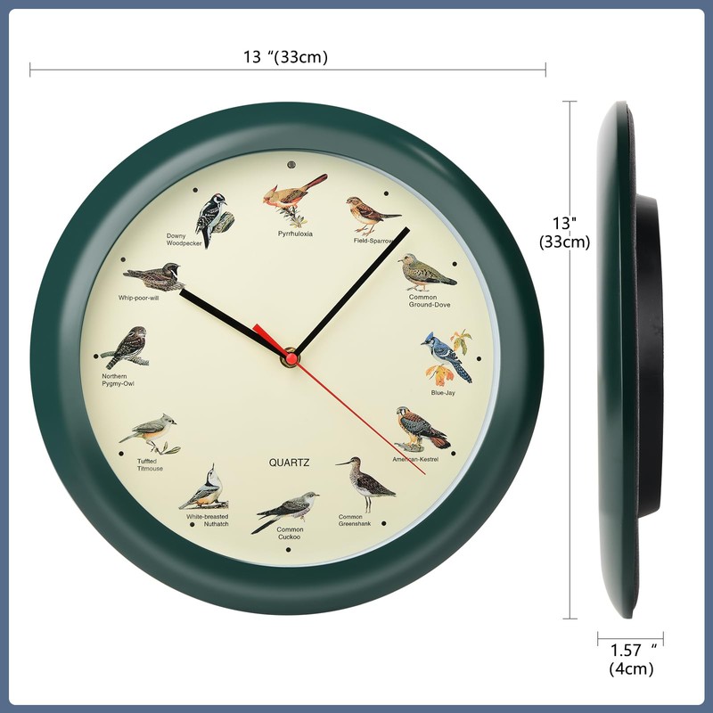 Belinlen 13 Inch Singing Bird Wall Clock Light Sensor Bird