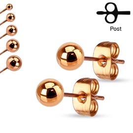 Paula & Fritz 1 Pair of Ear Studs Made of Stainless Steel Yellow Gold, Black, Rose Gold, Silver, Rainbow with ball, 3–7 mm, Gold Plated