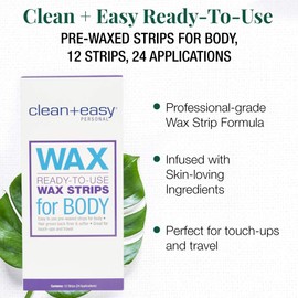 Clean + Easy Ready-to-Use Body Wax Strips – At Home Hair Removal Kit for Women, Pre Waxing Strips for Face, Body & Bikini Line, 12 Count