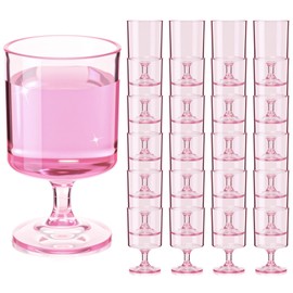 Singhoow 100 Packs 8oz Acrylic Reusable Plastic Wine Glasses Bulk Wedding Disposable Short Stem Party Goblet Cup Vintage Milkshake Cordial Unbreakable Cocktail Drink Water Bars Stemware (Clear)