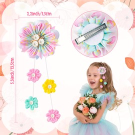 BkeeCten Flower Ribbon Bows Clips - 10pcs Colorful Flower Hair Accessories Grosgrain Ribbon Bows Alligator Clips Pendants Barrettes Hair Accessories Baby Girls Toddlers Kids Teens(5 Designs in Pairs)
