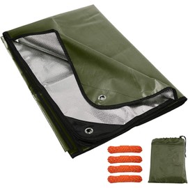 REDCAMP Heavy Duty Emergency Survival Blankets Reusable, 210 x 150 cm Large Waterproof Thermal Space Blankets, Multipurpose Reflective Insulated Tarp All Weather Blankets for Camping Hiking, Green