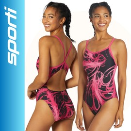 Sporti Light Wave Thin Strap One Piece Swimsuit - Black/Hot Pink - 40